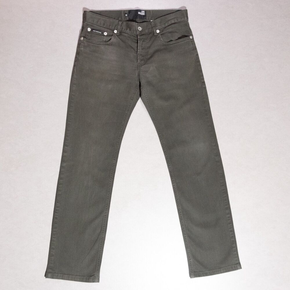 Love Moschino Olive Green Slim Fit Stretch Pants Jeans Men's 31x30 Designer